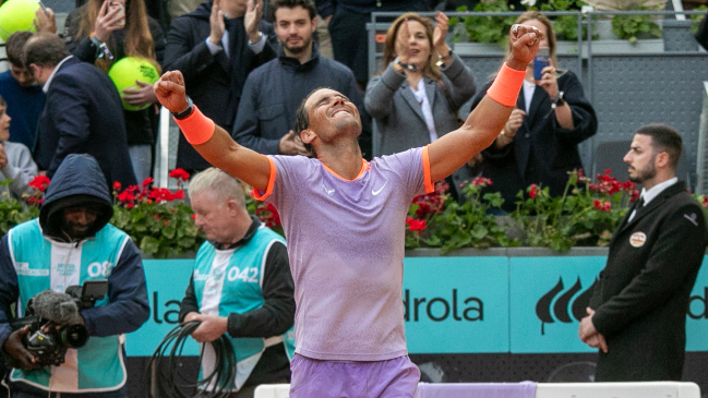 Rafael Nadal celebra por partida doble en el Masters 1.000 de Madrid